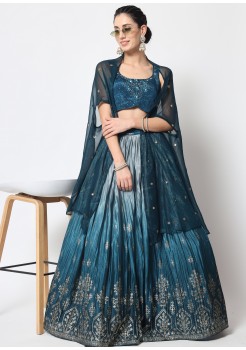 Blue Chinon Silk Designer  Lehenga 